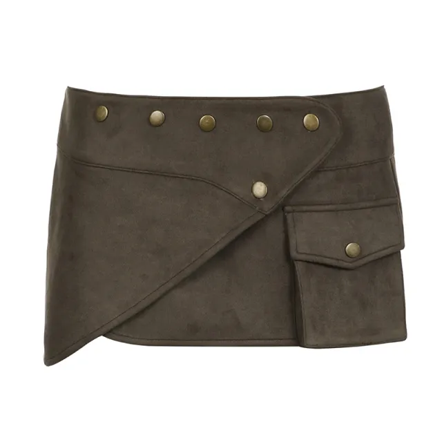 Waste Soil Style Metal Decorative Mini Hip Skirt For Women Dark Brown - Shop at LoveMi