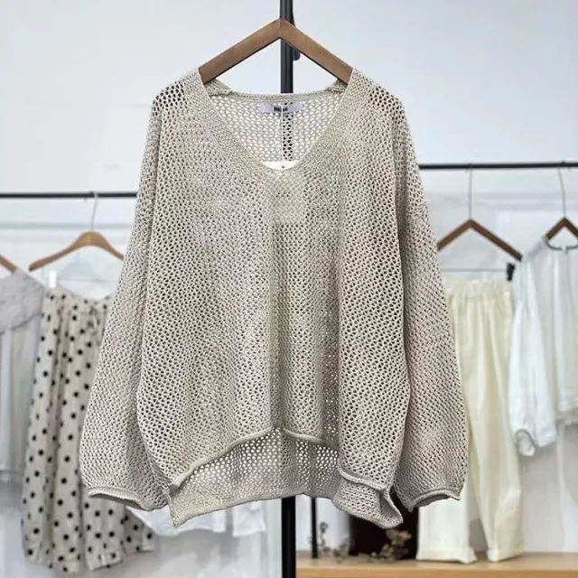 Loose Spring And Summer Sun Protection Casual Thin Mom Top Mesh Apricot White - Shop at LoveMi