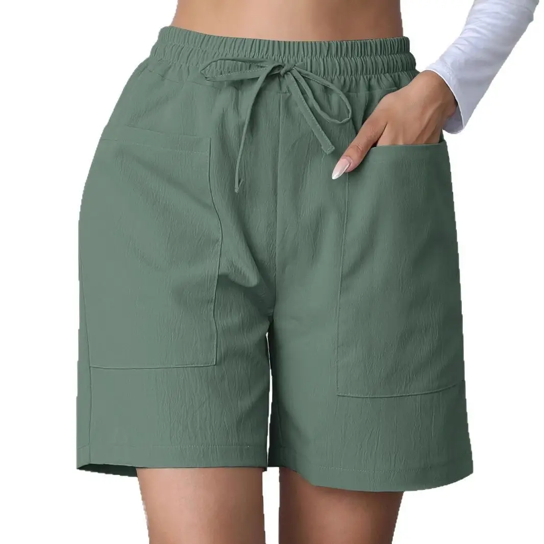 Summer New Arrival Loose-fit Linen Casual Shorts With Pockets Solid Color