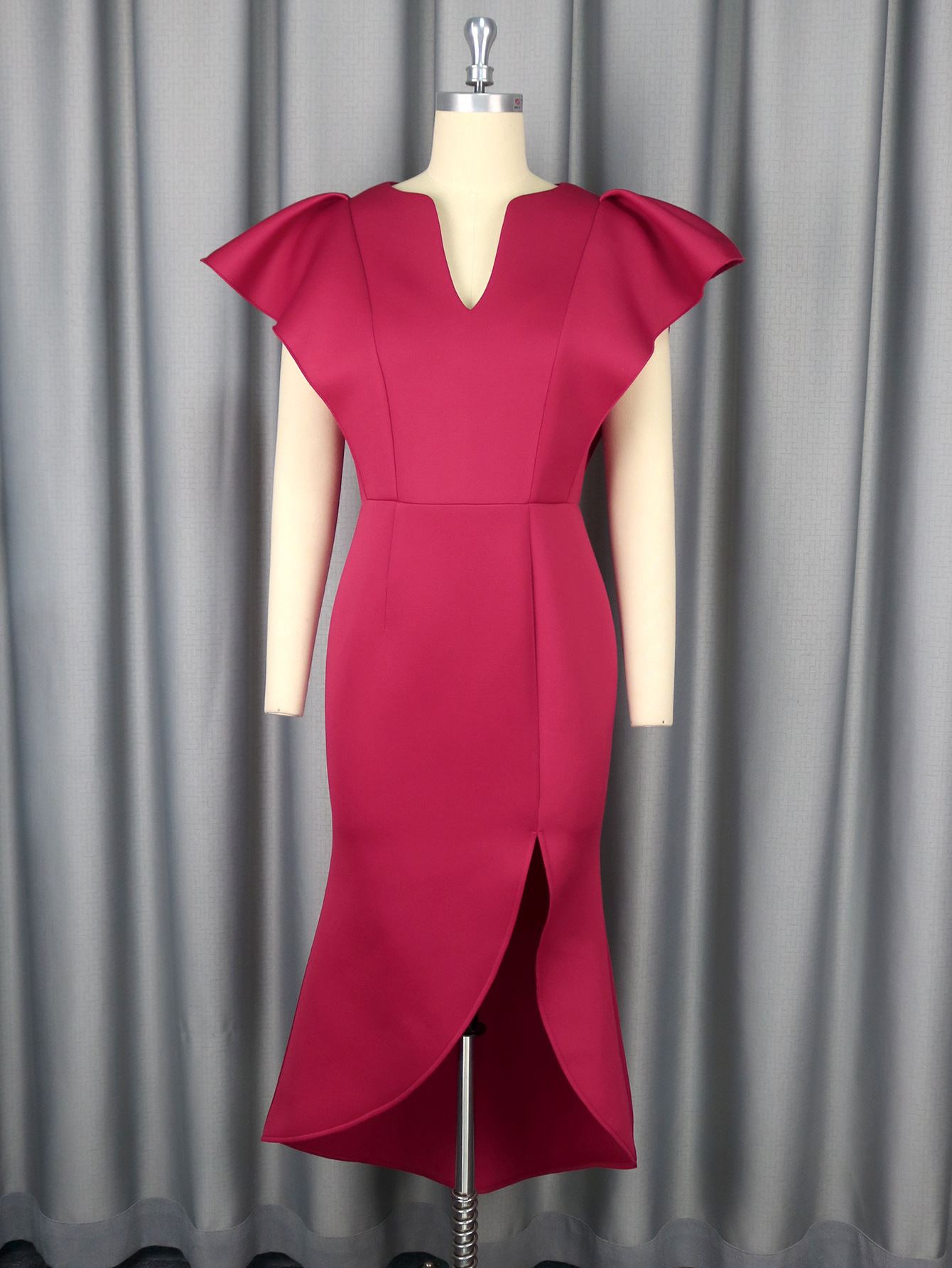 Women's Fashion New V neck Flying Sleeve Dress Wine Red - Shop at LoveMi