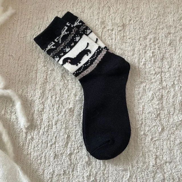Fair Island Sausage Dog Cute Mid calf Length Socks Wool Socks Black - Shop at LoveMi