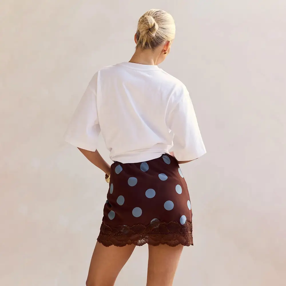 Chic Sassy Waist-cinching Polka-dot Lace-trimmed Skirt For Women