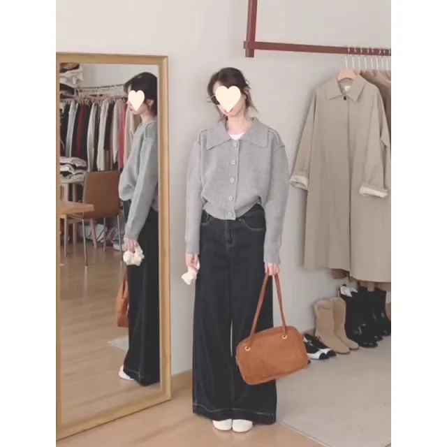 Lapel Sweater Cardigan Niche Sweater Top Gray - Shop at LoveMi