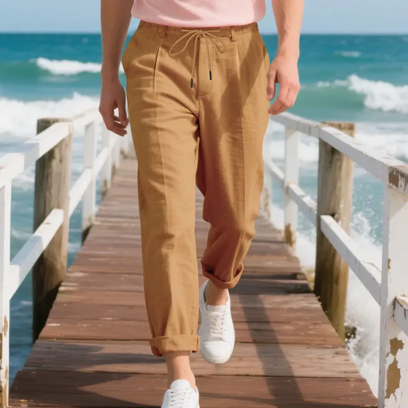 American Linen Men's Casual Pants Summer Loose Straight