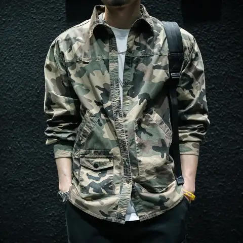 Camouflage Long Sleeve Tooling Shirt Jacket Men