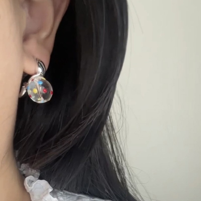 Simple Color Polka Dot Glass Ball Stud Earrings For Women