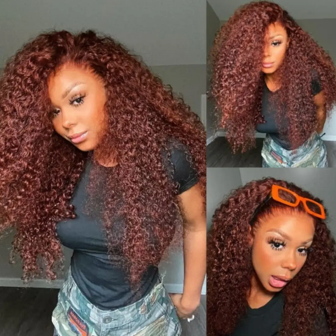 African Long Curly Hair Front Lace Brown