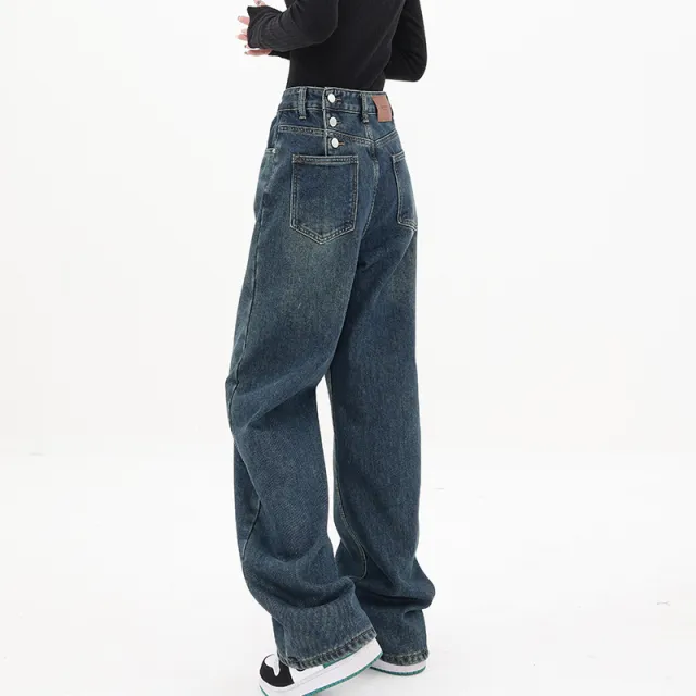 Women's Wide leg Jeans Loose High Waist 1112 Blue - Shop at LoveMi