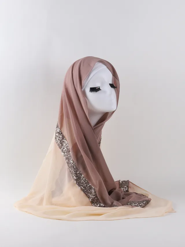 Women's Two tone Gradient Pearl Chiffon Lace Sequined Scarf Style2 - Shop at LoveMi