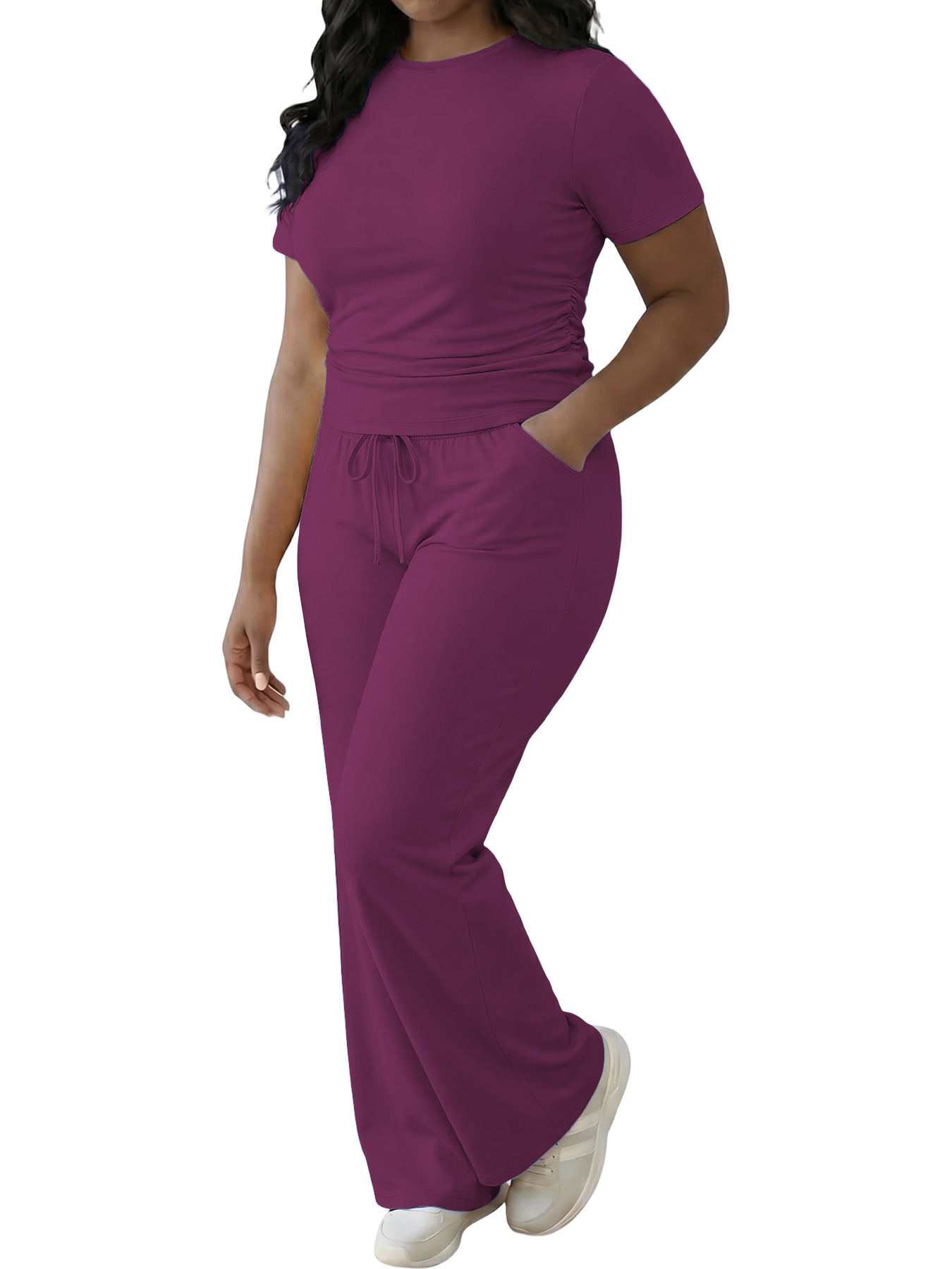 Womens Solid-color Top And Pants Set 8