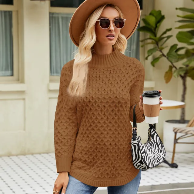 Women's Solid Color Loose Casual Autumn And Winter Sweater Brown - Shop at LoveMi