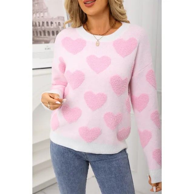 European And American Pullover Jacquard Peach Heart Sweater For Women White - Shop at LoveMi