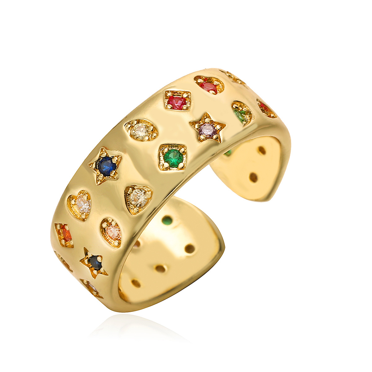 Personality Double Row Zircon Geometric Open Ring