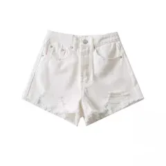 Denim Shorts High Waist Women's Elastic High Tight Slimming Sheath - White - View 1