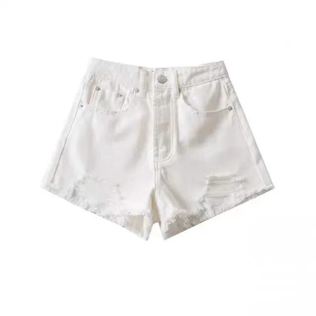 Denim Shorts High Waist Women's Elastic High Tight Slimming Sheath White - Shop at LoveMi