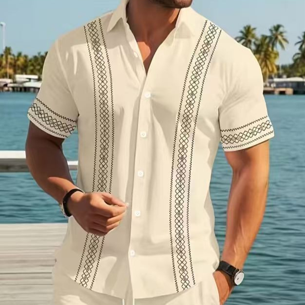 Striped Smart Casual Men’s Short Sleeve Shirt, 3 D Print