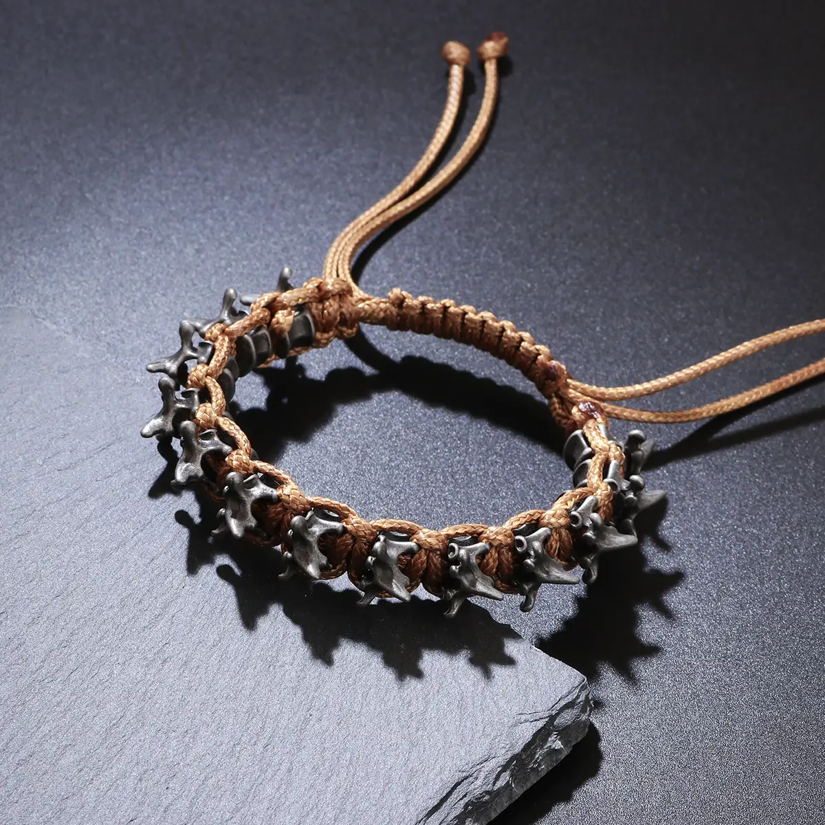 Punk Dark Alloy Dragon-Bone Mens Braided Bracelet