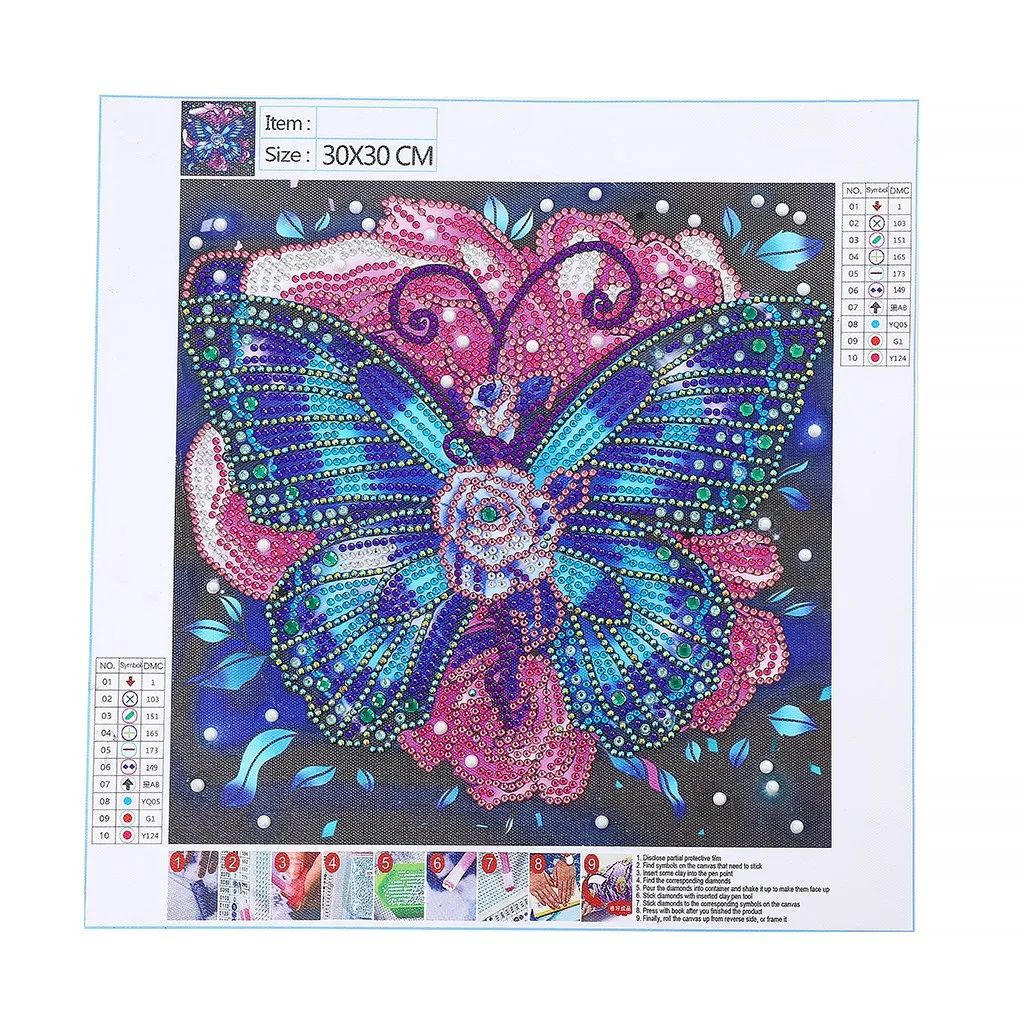 New 5d Diamond Painting DIY Butterfly Fancy Shape Diamonds Living Room Bedroom Home Decorative Painting - 30X30Cm
