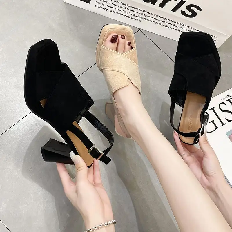Fairy-style Chunky-heeled Round-toe Open-toe High-heeled Sandals