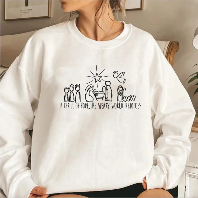 Christian Christmas Sweatshirt Nativity Scene Sweater White - Shop at LoveMi