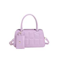 Candy Color Shoulder Bag With Small Wallet Fashion Grid Texture Totes Women Handbag - Purple - View 1