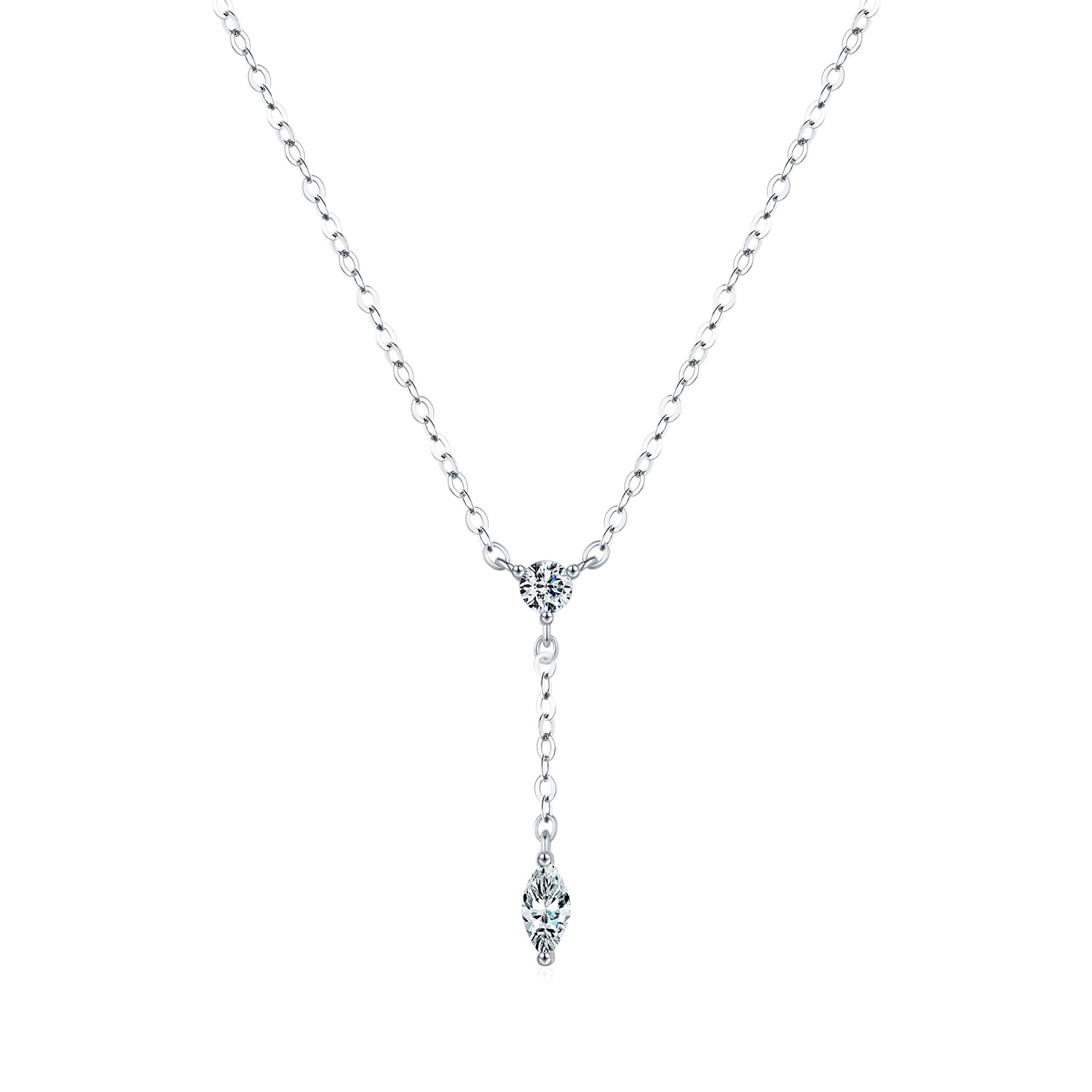S925 Silver Round Diamond Y-shaped Chain Geometric Tassel Long Necklace