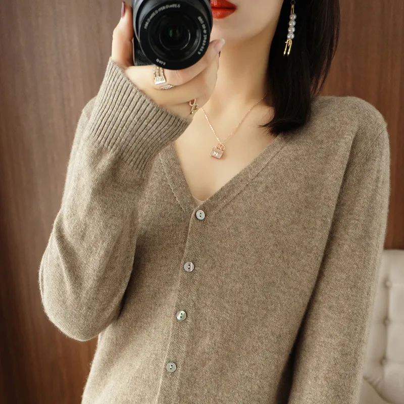 Spring And Summer New V-neck Cardigan Loose Plus Size Women's Clothing - Camel