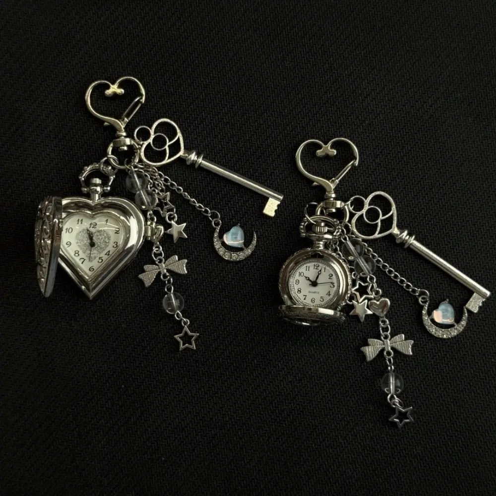 Metal Heart Watch Keychain Retro Pocket Pendant