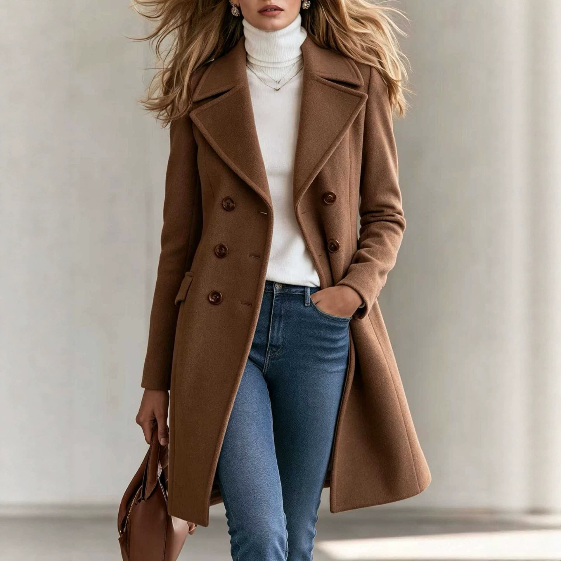 Women's Mid-length Wool Coat For Commuting