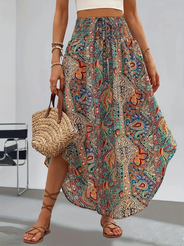 Drawstring High Waist Half length Printing Long Skirt Color - Shop at LoveMi
