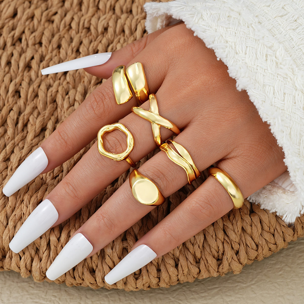 Personalized Hip Hop Joint Irregular Geometric Alloy Ring Suit