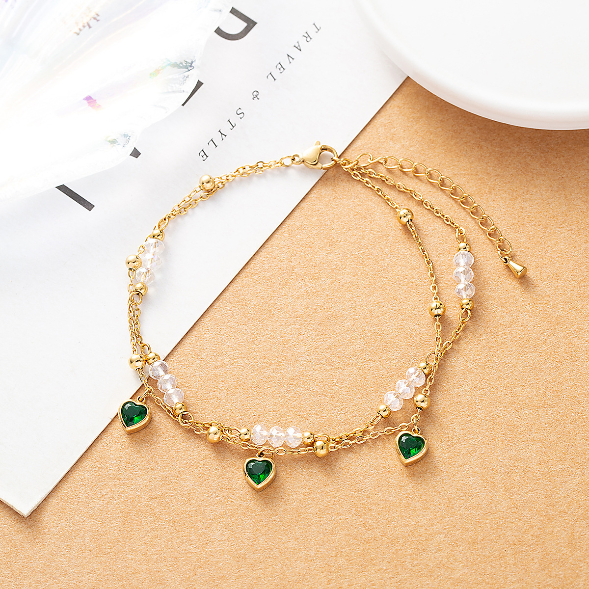 Gold-Plated Heart Pendant Anklet, picture 3 of 3