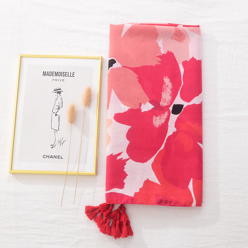 Blue And White Tie-dyed Cotton And Linen Feel Scarf Retro Artistic Travel Sun Protection Shawl