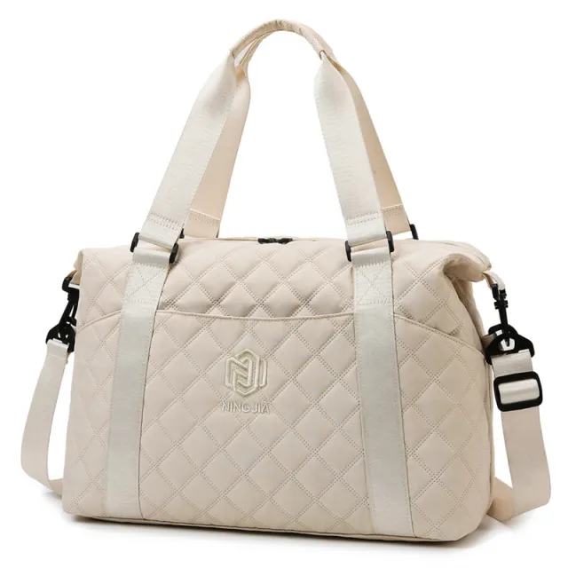 Rhombus Travel Luggage Bag Women's Lightweight Korean Style Crossbody White - Shop at LoveMi