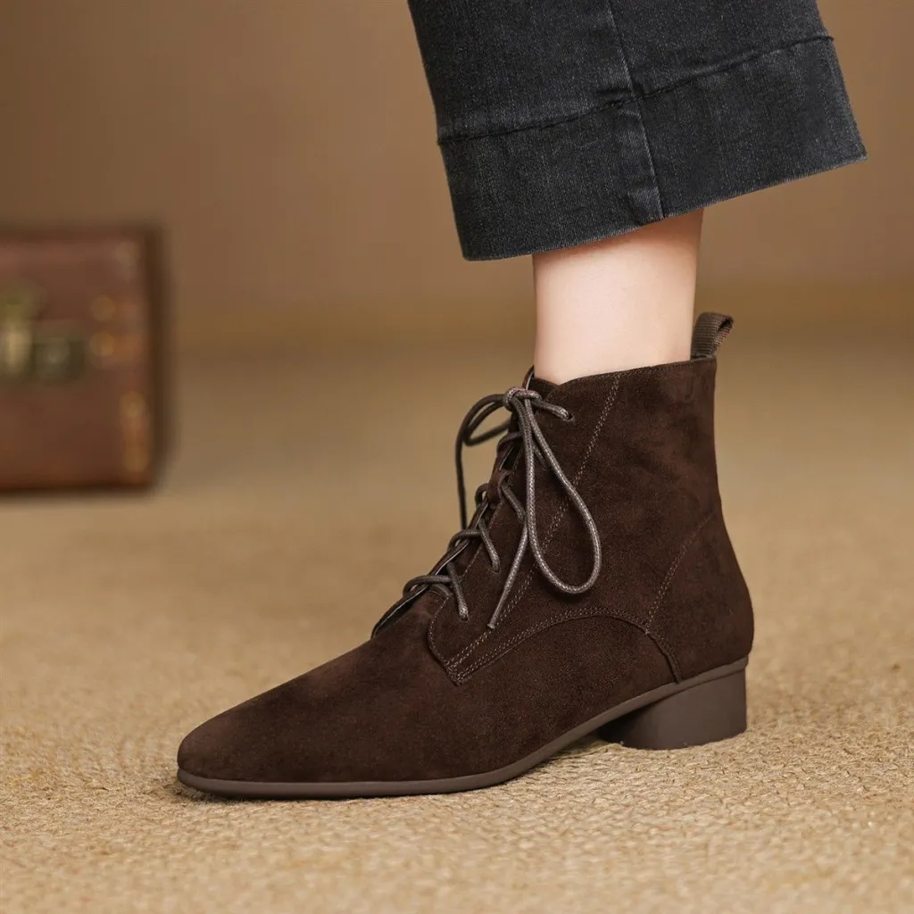 Autumn And Winter Maillard Matte Temperament Pointed Low-heel Ankle Boots For Women - Brown