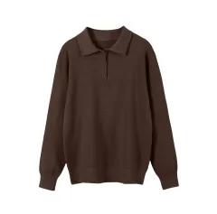 Vintage Casual All-matching Polo Lapel Knitted Sweater - Dark Brown - View 1