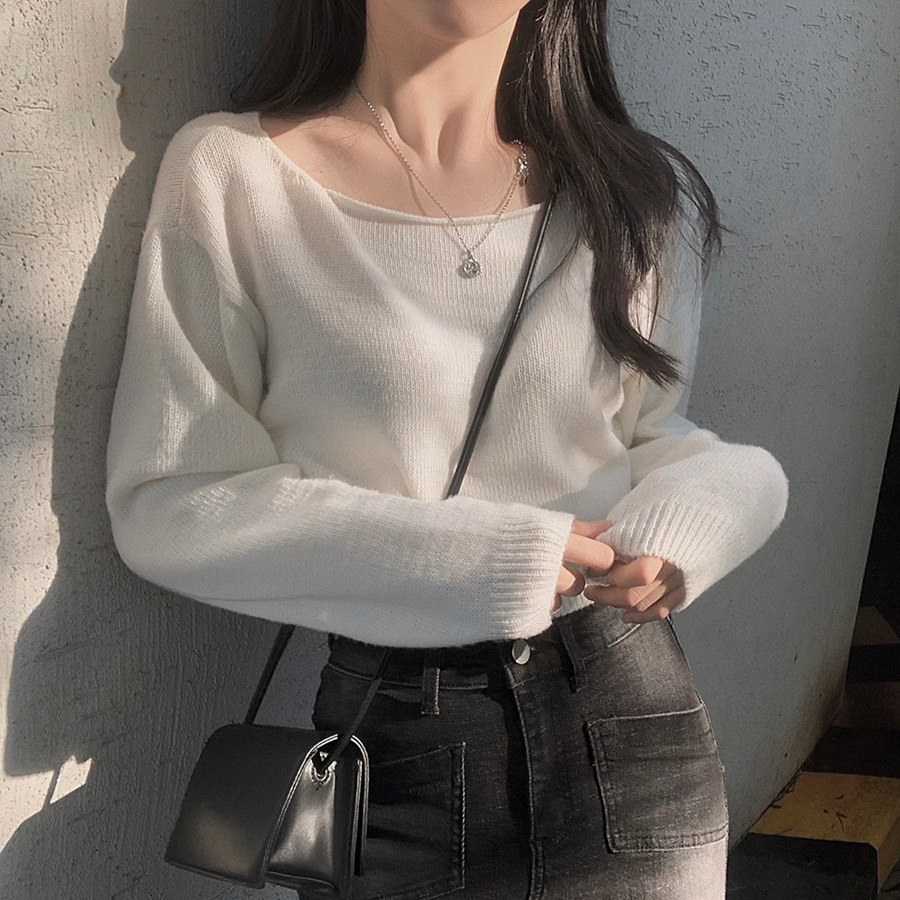 Waist-tight Hem Long Sleeve Pullover Short Sweater Sweater