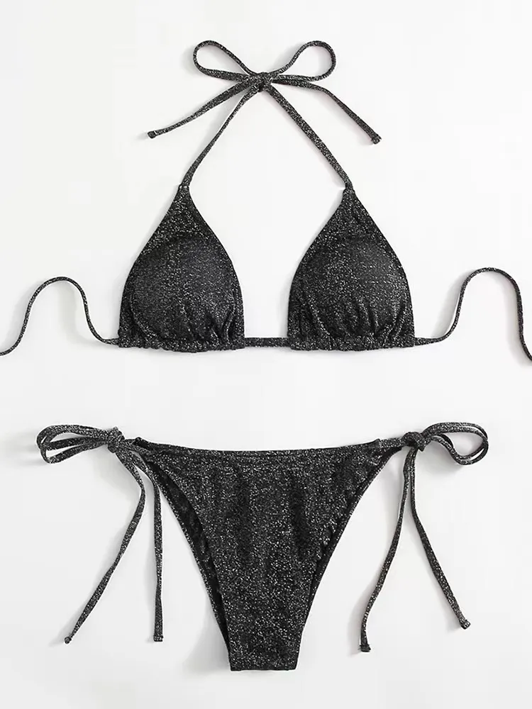 Fashion Bikini Split Bandage Swimsuit - Black