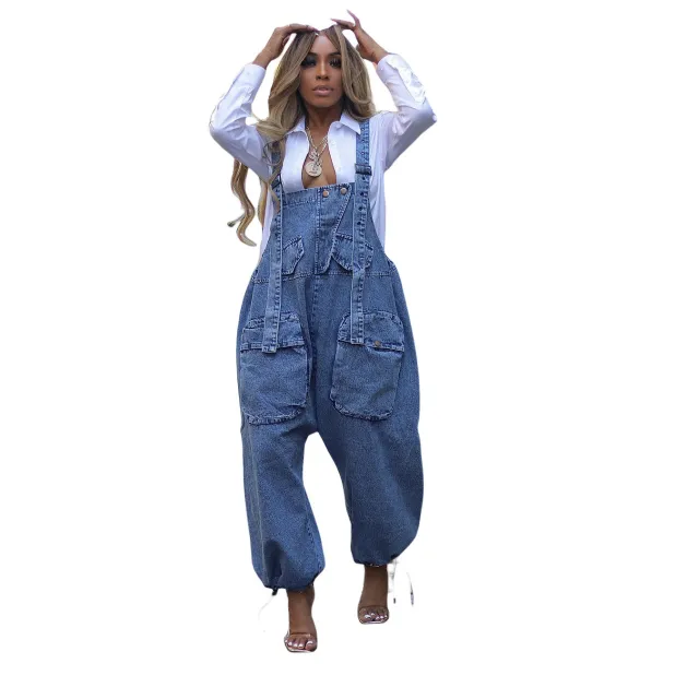 Women's Loose fitting Overalls Denim Jumpsuit Blue - Shop at LoveMi