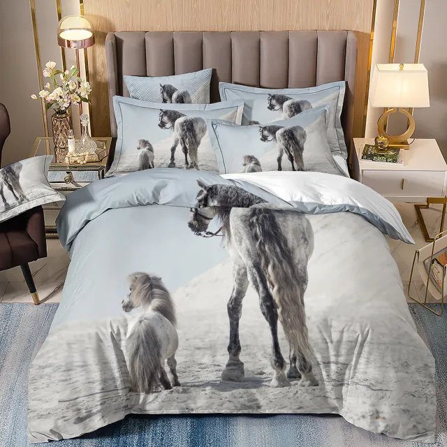 Horse Series 3D Digital Printing Bed Three piece Set Eu Double - Shop at LoveMi