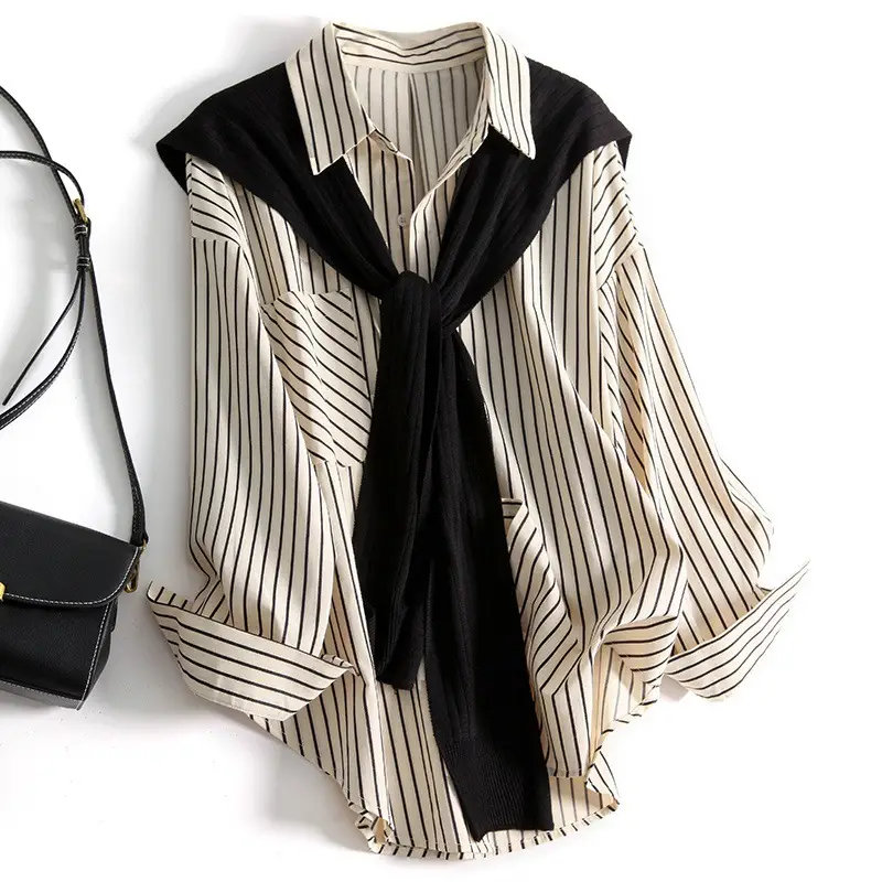 Casual Knitted Shawl Two-Piece Top Set Slimming Youthful Shirt