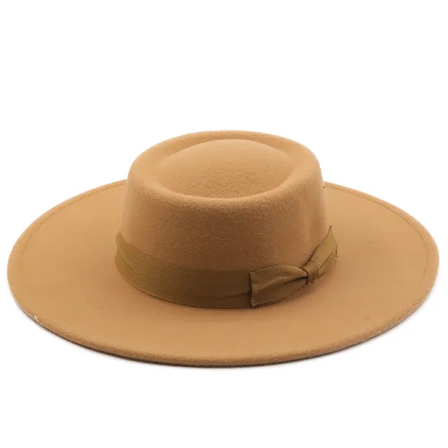 Autumn And Winter Woolen Big Brim Jazz Top Hat Camel - Shop at LoveMi
