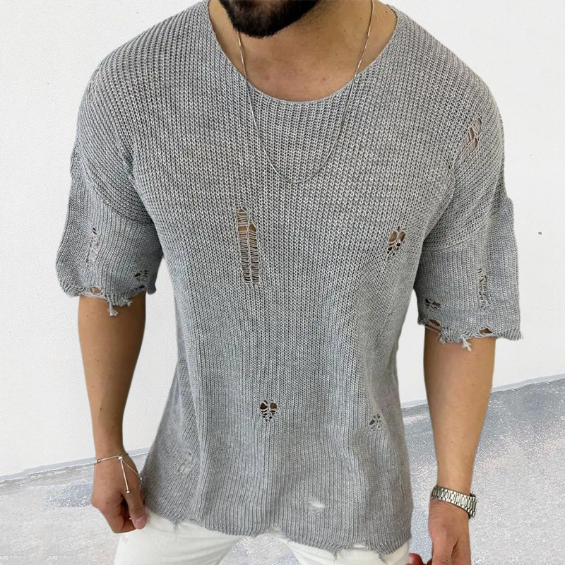 Men's Fashion Round Neck Short Sleeves Hollow-out Pullover Sweater
