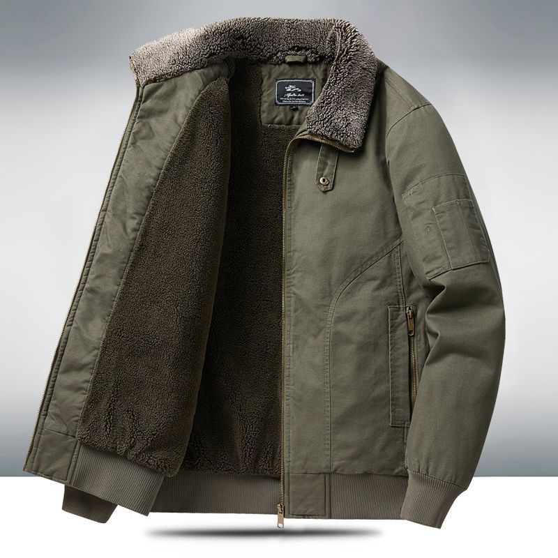 Mens Fleece-lined Loose-fit Plus-size Coat