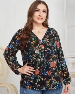 Fashion Plus Size Shirt Rayon Printed Women's Top - Black - View 1