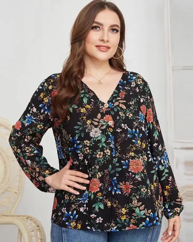 Fashion Plus Size Shirt Rayon Printed Women's Top Black - Shop at LoveMi