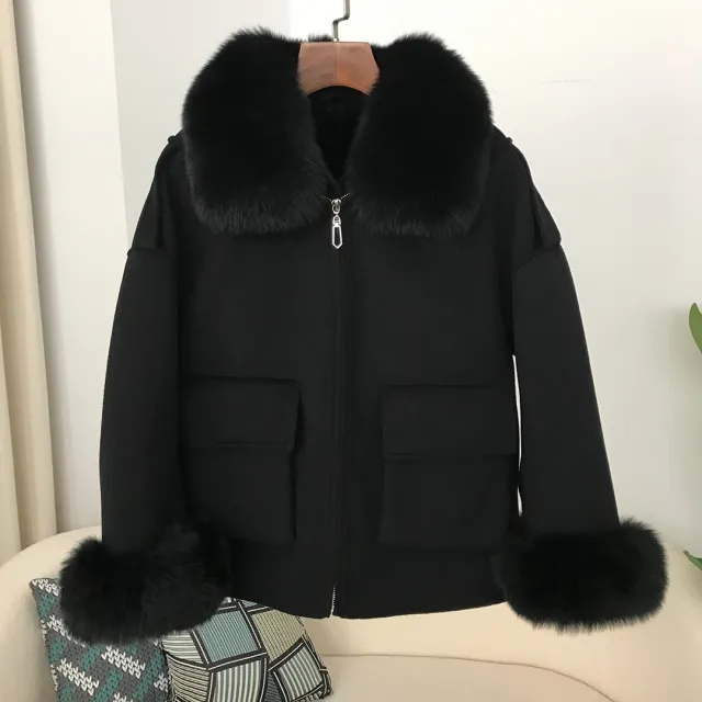 Autumn And Winter Velvet Thickened Short Double sided Wool Overcoat Black - Shop at LoveMi