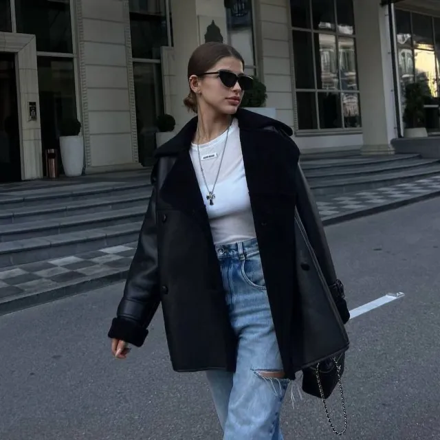 Maillard Casual Coat For Women Black Pu Leather - Shop at LoveMi