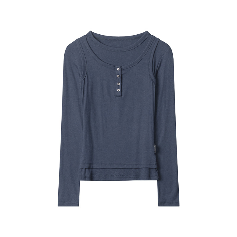 Leisure Long Sleeve Solid Color Slim Pullover Sapphire Blue - Shop at LoveMi