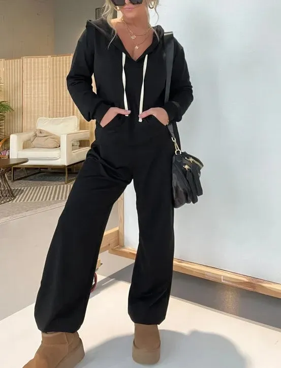 Autumn And Winter One piece Leisure Solid Color Hoodie Black - Shop at LoveMi